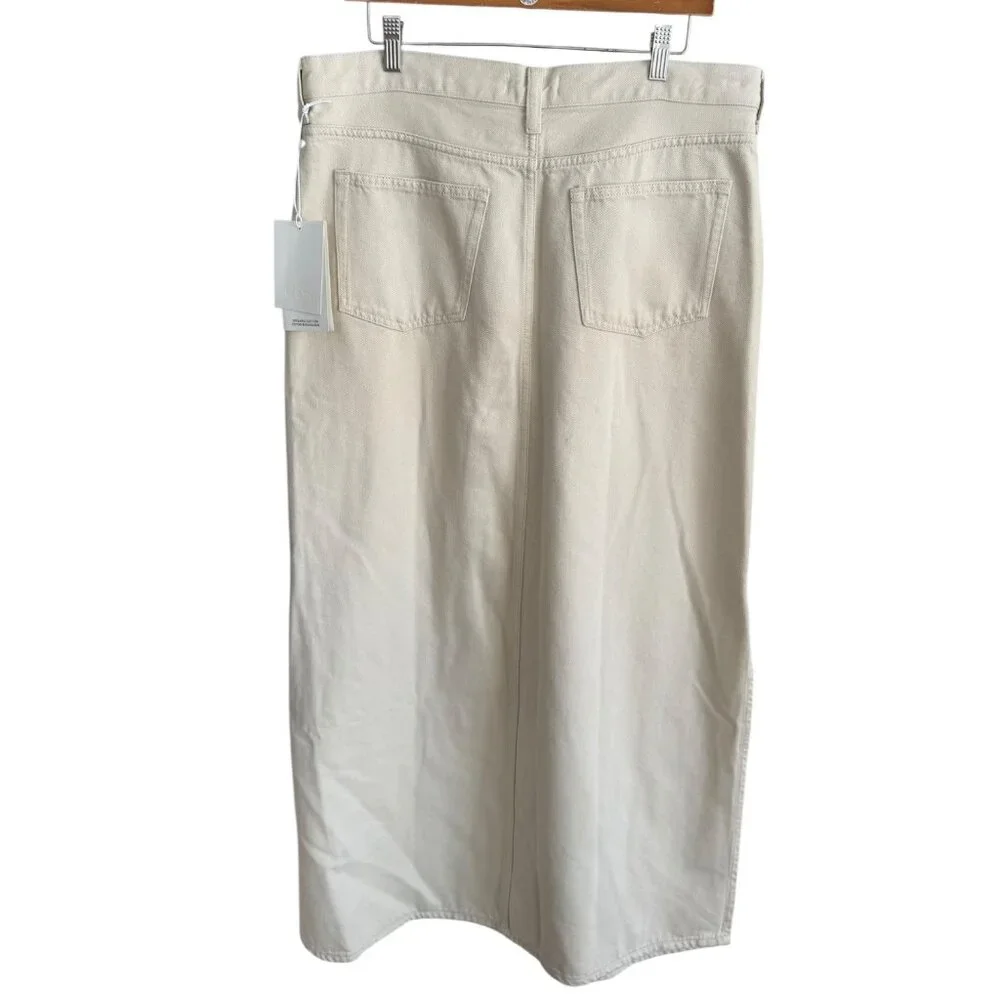 COS Denim Slit Midi Skirt Minimalist Clean Girl Americana Cream Size‎ 12